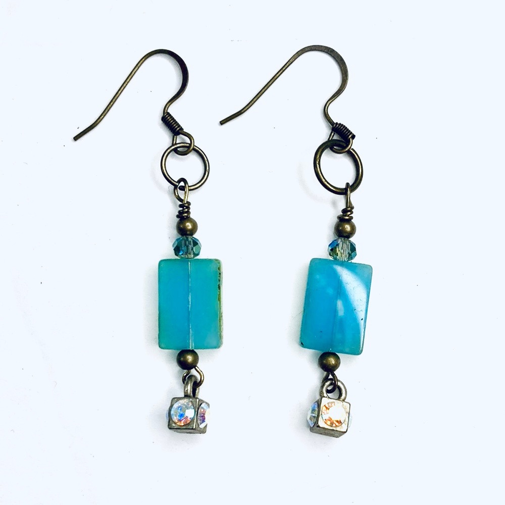 Handmade Hip to Be Square Aqua Earrings